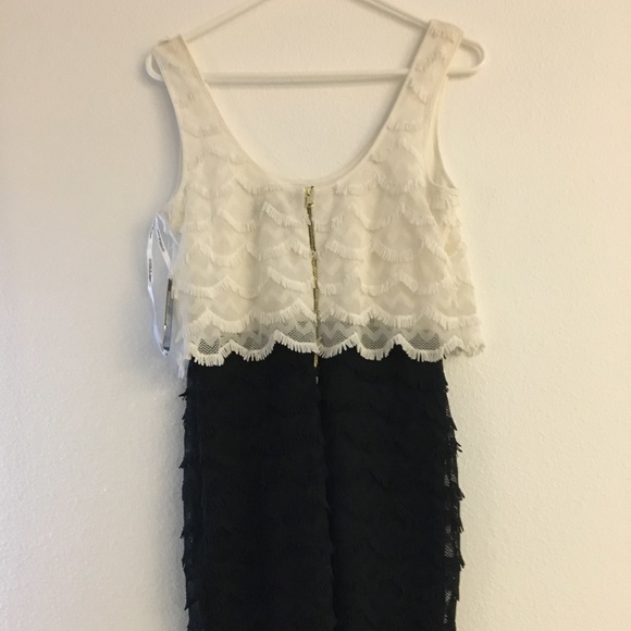 Guess Sleeveless Black/Ivory Fringe Dress - 4 - Picture 2 of 4